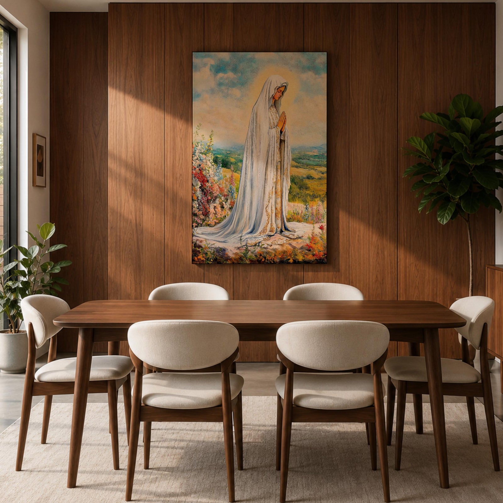 Our Lady of Fatima Wall Art Virgin Mary Apparition Framed Canvas Catholic Home Decor