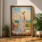 Our Lady of Fatima Wall Art Virgin Mary Apparition Framed Canvas Catholic Home Decor