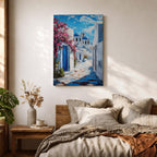 Santorini Village Wall Art Greek Island Street Framed Canvas Mediterranean Coastal Landscape Kitchen Decor