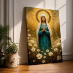 Virgin Mary Wall Art Wildflower Framed Canvas Madonna Christian Prayer Room Home Decor