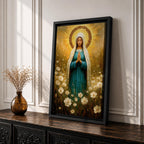 Virgin Mary Wall Art Wildflower Framed Canvas Madonna Christian Prayer Room Home Decor
