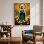 Virgin Mary Wall Art Wildflower Framed Canvas Madonna Christian Prayer Room Home Decor