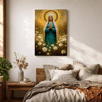 Virgin Mary Wall Art Wildflower Framed Canvas Madonna Christian Prayer Room Home Decor