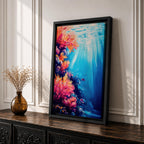 Coral Reef Wall Art Tropical Underwater Ocean Framed Canvas Marine Life Landscape Bedroom Decor