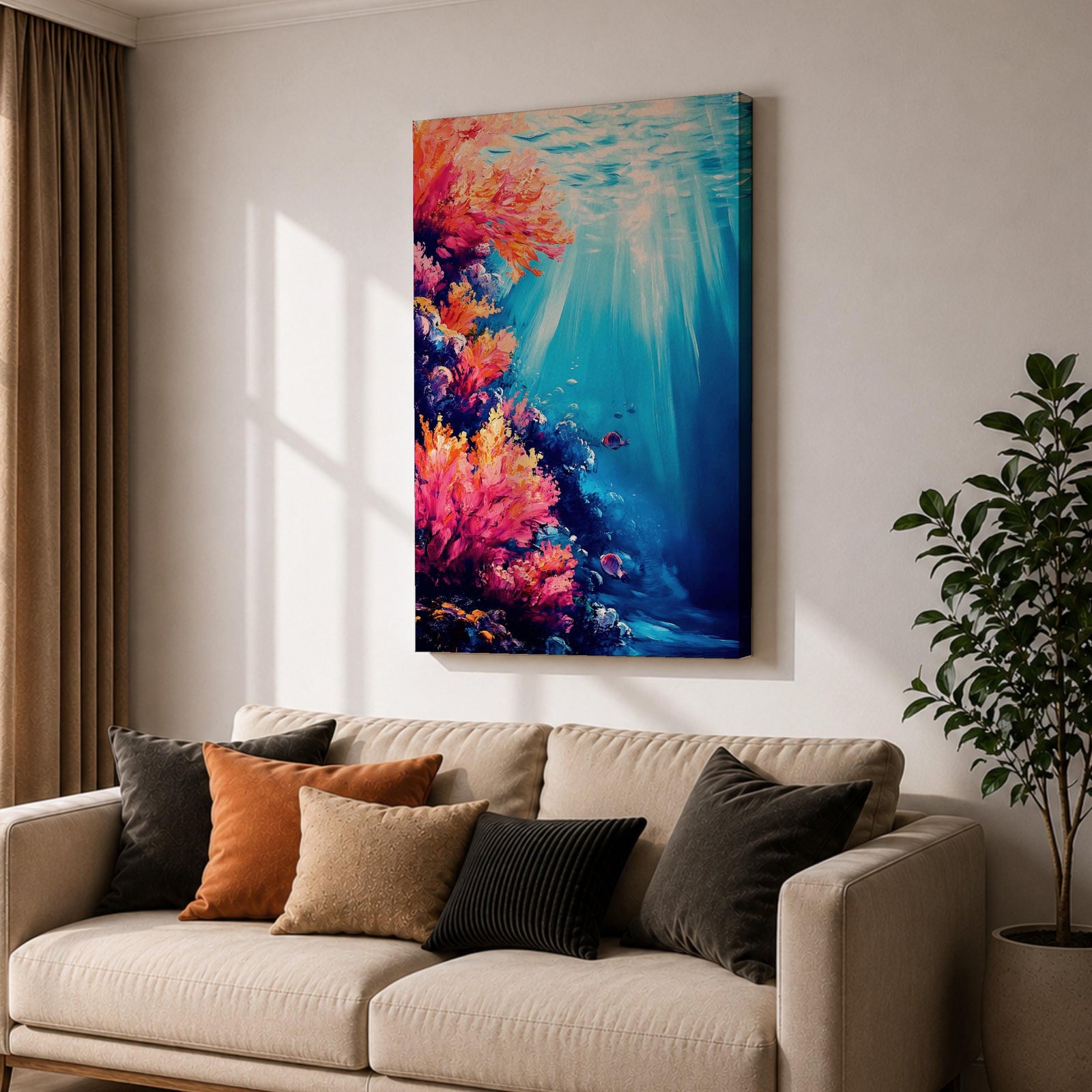 Coral Reef Wall Art Tropical Underwater Ocean Framed Canvas Marine Life Landscape Bedroom Decor