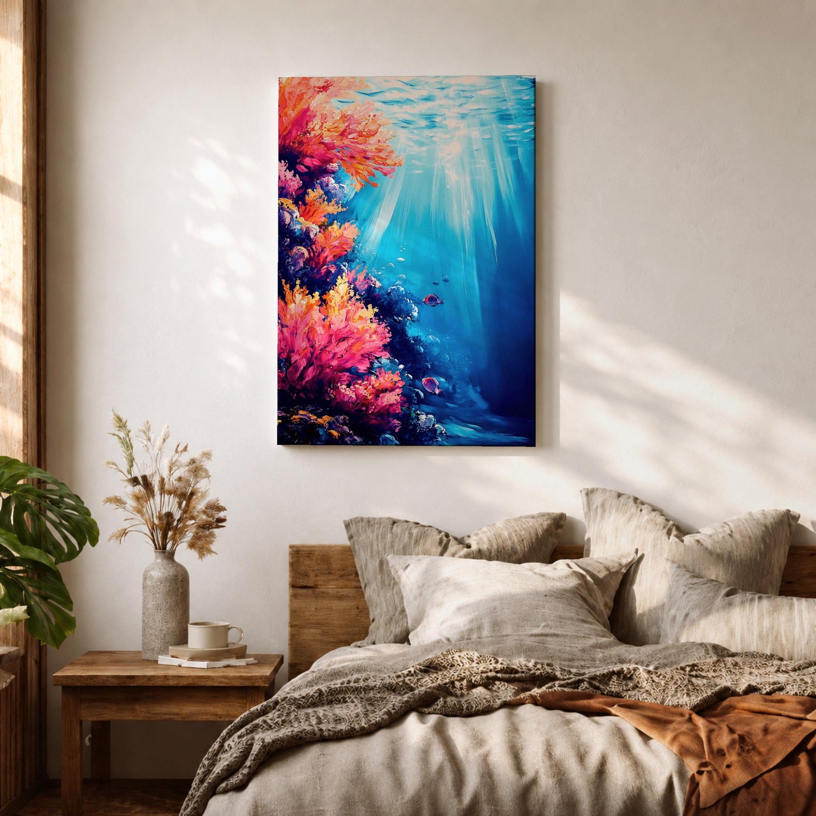 Coral Reef Wall Art Tropical Underwater Ocean Framed Canvas Marine Life Landscape Bedroom Decor