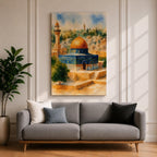 Masjid Al Aqsa Wall Art Old City View Framed Canvas Jerusalem Watercolor Islamic Decor