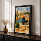 Masjid Al Aqsa Wall Art Old City View Framed Canvas Jerusalem Watercolor Islamic Decor