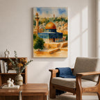Masjid Al Aqsa Wall Art Old City View Framed Canvas Jerusalem Watercolor Islamic Decor