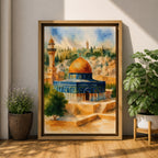Masjid Al Aqsa Wall Art Old City View Framed Canvas Jerusalem Watercolor Islamic Decor
