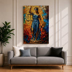 Lady Justice Legal Symbol Wall Art Blindfolded Scales Stained Glass Gift Office Home Decor