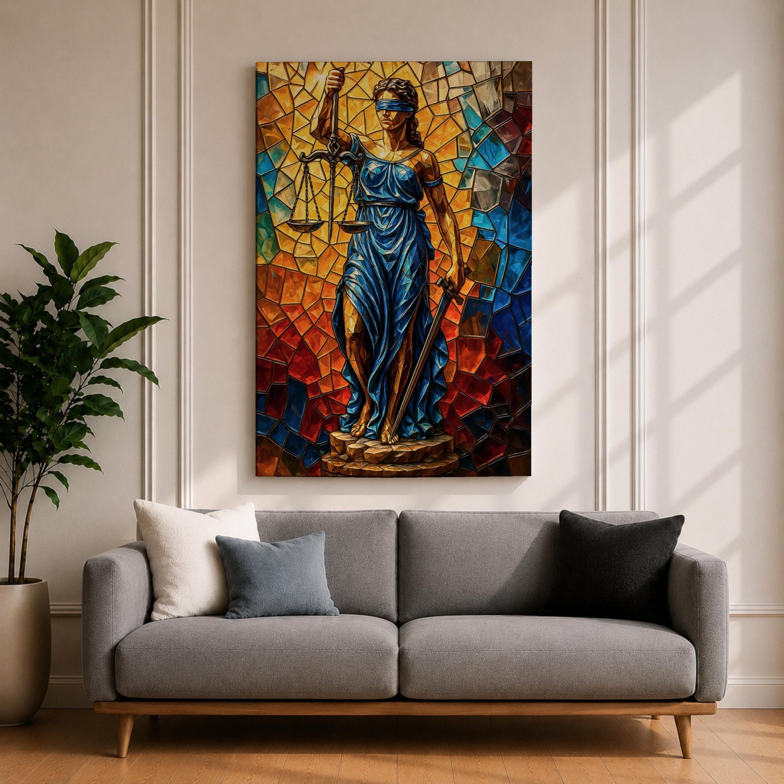Lady Justice Legal Symbol Wall Art Blindfolded Scales Stained Glass Gift Office Home Decor