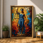 Lady Justice Legal Symbol Wall Art Blindfolded Scales Stained Glass Gift Office Home Decor