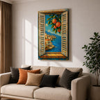 Mediterranean Orange Tree Window Wall Art Italian Coastal View Framed Canvas Seaside Bedroom Decor
