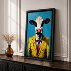 Cow Business Wall Art Portrait Abstract Animal Surreal Modern Humor Gift Office Home Decor