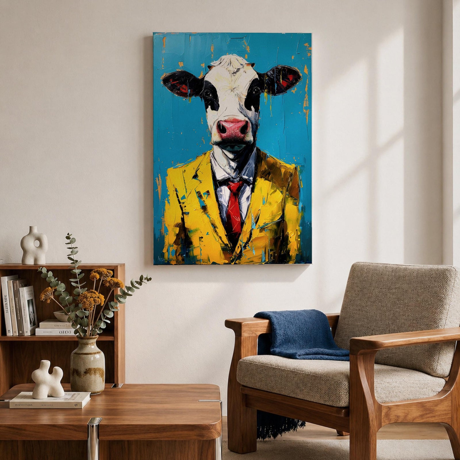 Cow Business Wall Art Portrait Abstract Animal Surreal Modern Humor Gift Office Home Decor