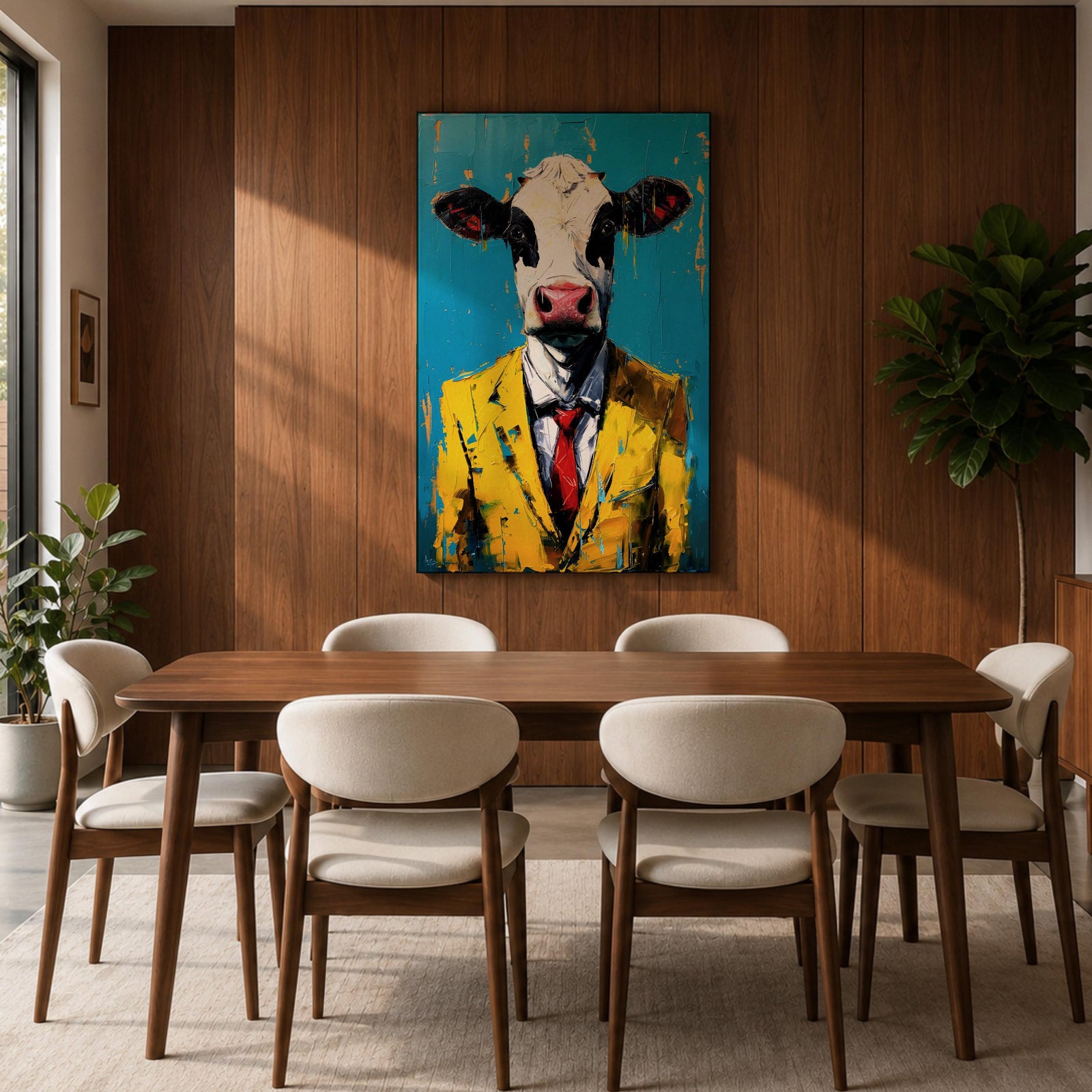 Cow Business Wall Art Portrait Abstract Animal Surreal Modern Humor Gift Office Home Decor