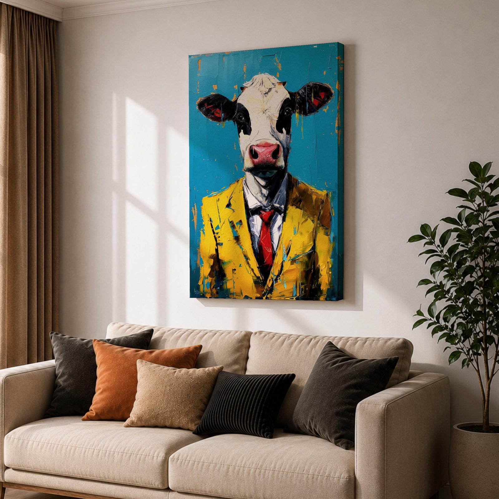 Cow Business Wall Art Portrait Abstract Animal Surreal Modern Humor Gift Office Home Decor