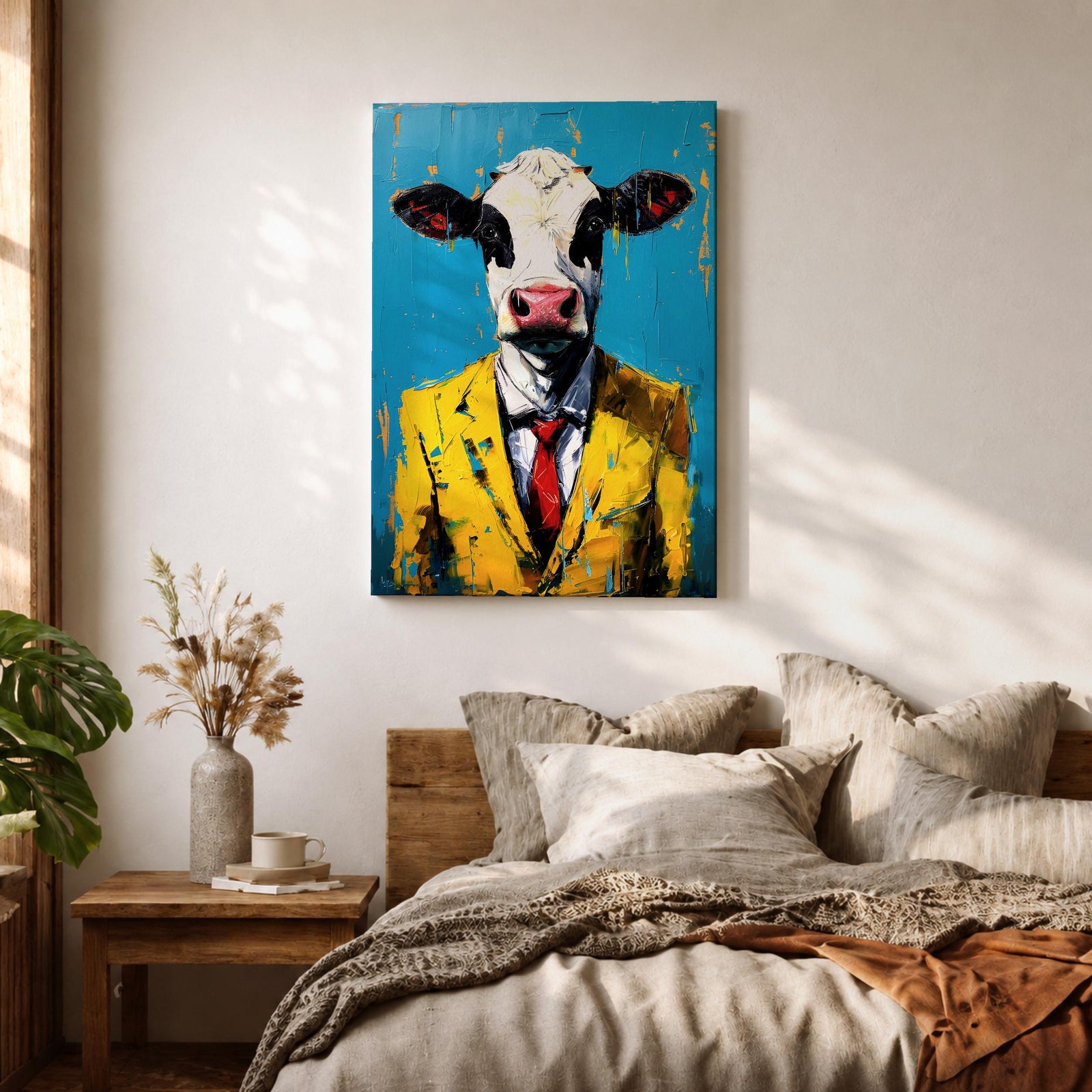 Cow Business Wall Art Portrait Abstract Animal Surreal Modern Humor Gift Office Home Decor