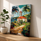Tropical Church Wall Art Palm Chapel Framed Canvas Coastal Spanish Mission Catholic Home Decor