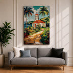Tropical Church Wall Art Palm Chapel Framed Canvas Coastal Spanish Mission Catholic Home Decor