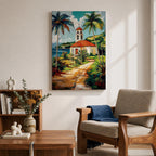 Tropical Church Wall Art Palm Chapel Framed Canvas Coastal Spanish Mission Catholic Home Decor