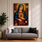 Immaculate Heart of Mary Wall Art Mother of Mercy Framed Canvas Marian Catholic Decor