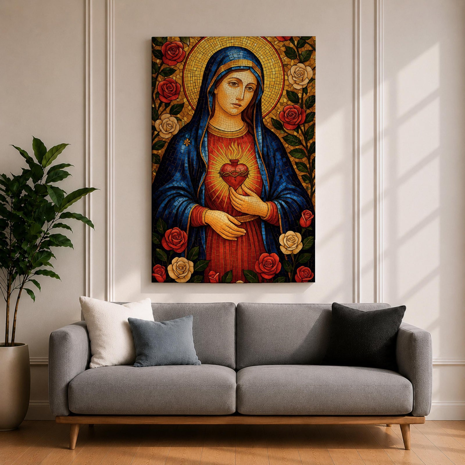 Immaculate Heart of Mary Wall Art Mother of Mercy Framed Canvas Marian Catholic Decor