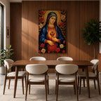 Immaculate Heart of Mary Wall Art Mother of Mercy Framed Canvas Marian Catholic Decor