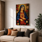 Immaculate Heart of Mary Wall Art Mother of Mercy Framed Canvas Marian Catholic Decor