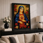 Immaculate Heart of Mary Wall Art Mother of Mercy Framed Canvas Marian Catholic Decor