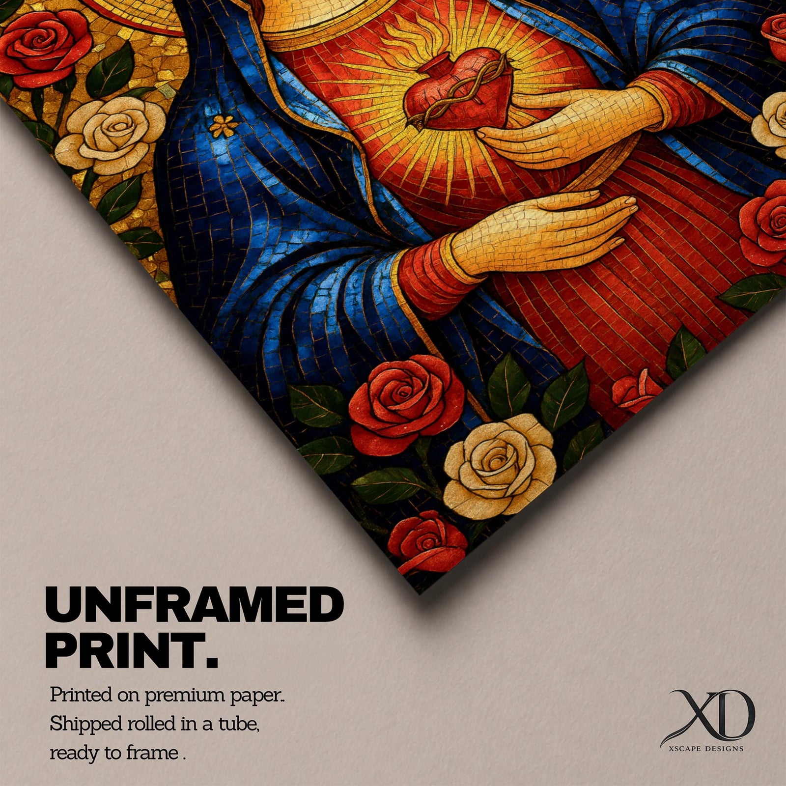 Immaculate Heart of Mary Wall Art Mother of Mercy Framed Canvas Marian Catholic Decor