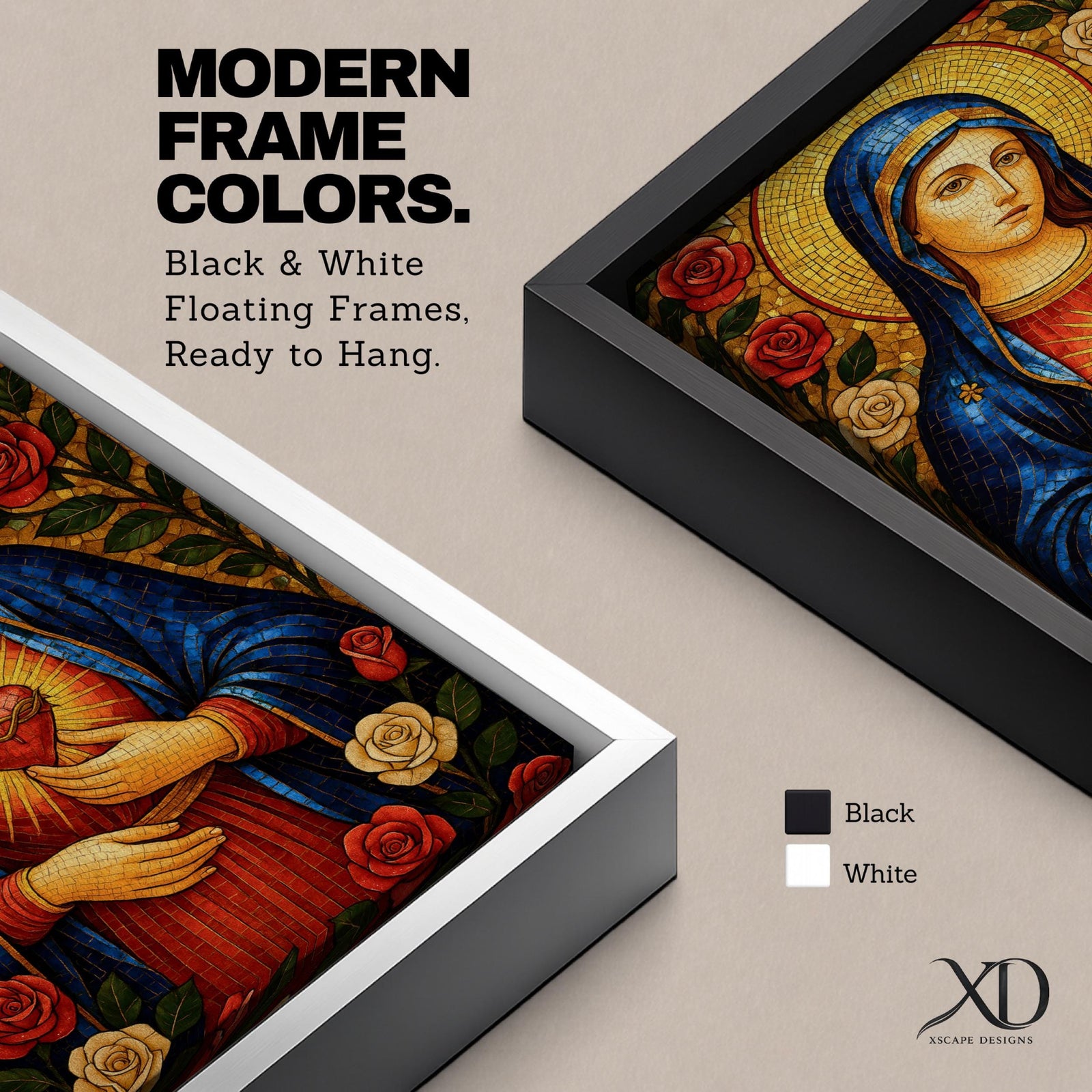 Immaculate Heart of Mary Wall Art Mother of Mercy Framed Canvas Marian Catholic Decor
