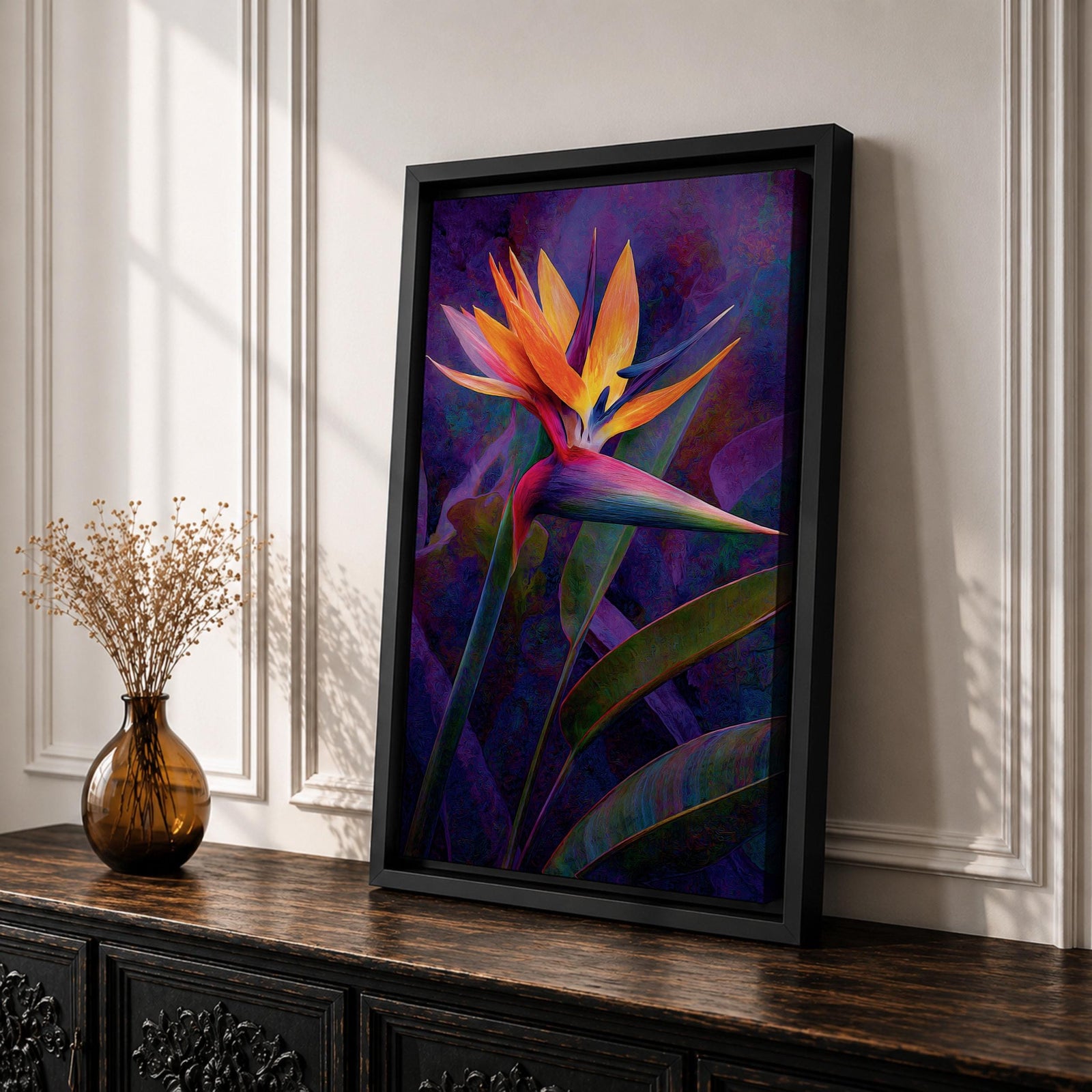 Bird of Paradise Wall Art Garden Bloom Framed Canvas Strelitzia Abstract Tropical Home Decor