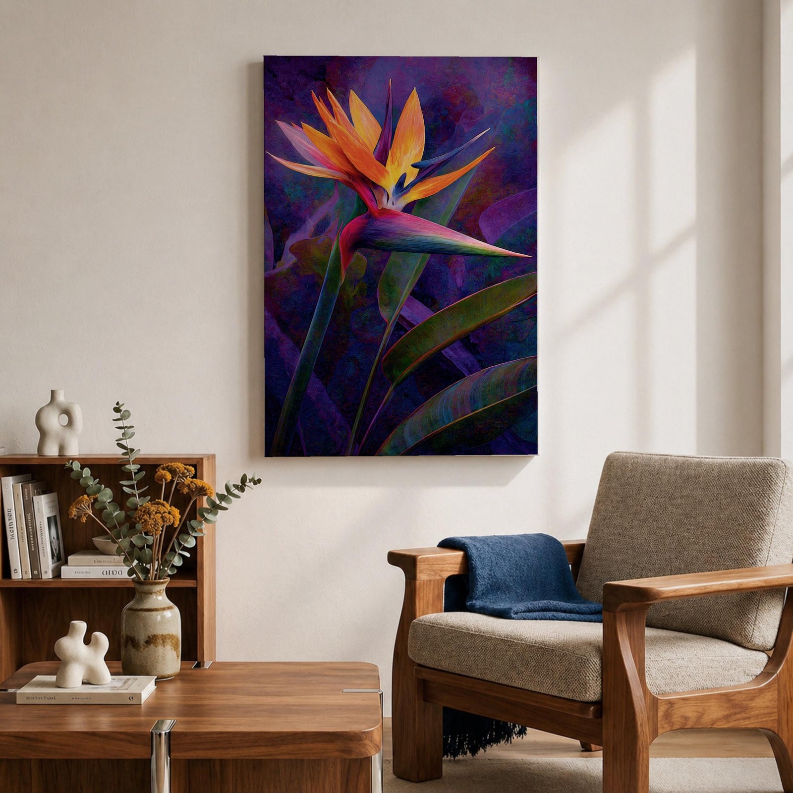 Bird of Paradise Wall Art Garden Bloom Framed Canvas Strelitzia Abstract Tropical Home Decor