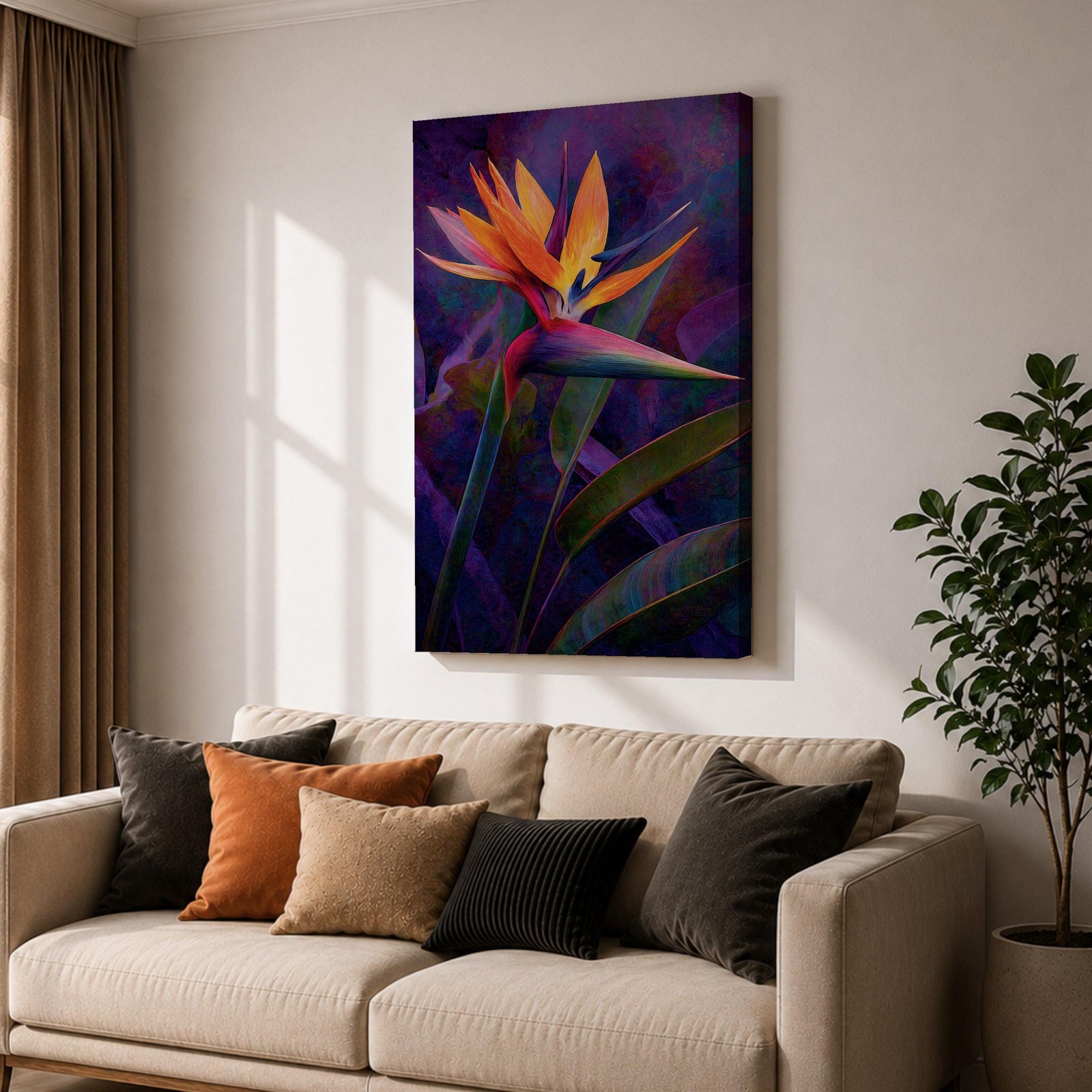 Bird of Paradise Wall Art Garden Bloom Framed Canvas Strelitzia Abstract Tropical Home Decor