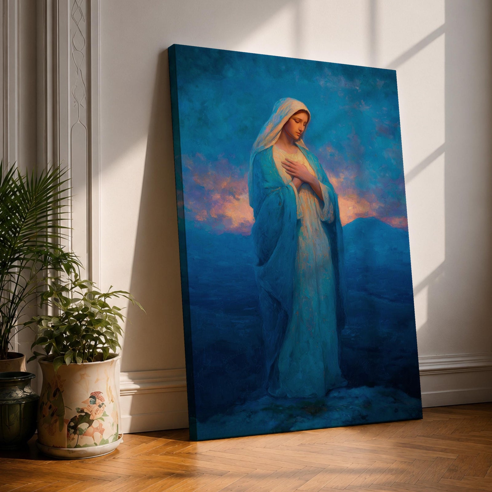 Virgin Mary Wall Art Prayer Pose Framed Canvas Madonna Christian Catholic Wall Decor