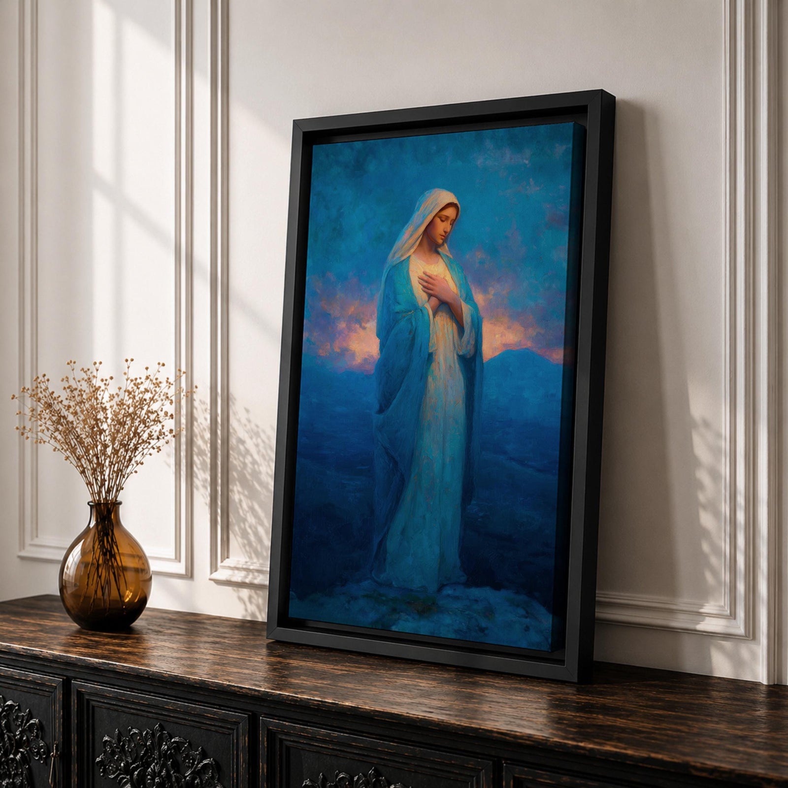 Virgin Mary Wall Art Prayer Pose Framed Canvas Madonna Christian Catholic Wall Decor