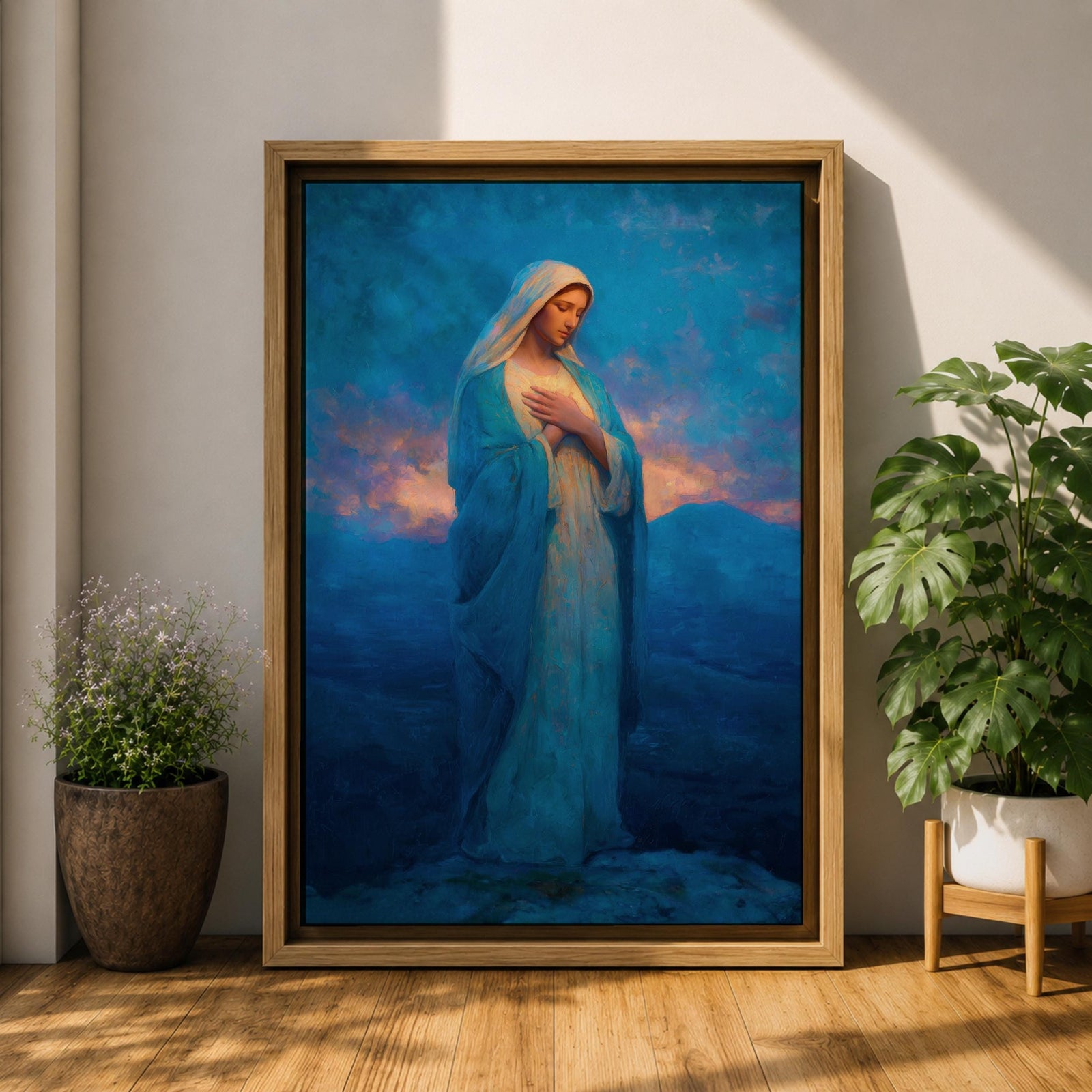 Virgin Mary Wall Art Prayer Pose Framed Canvas Madonna Christian Catholic Wall Decor