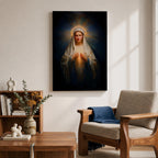 Sacred Heart Mary Wall Art Immaculate Heart Framed Canvas Glowing Catholic Christian Religious Decor