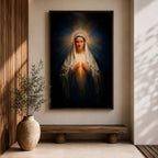 Sacred Heart Mary Wall Art Immaculate Heart Framed Canvas Glowing Catholic Christian Religious Decor