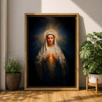 Sacred Heart Mary Wall Art Immaculate Heart Framed Canvas Glowing Catholic Christian Religious Decor
