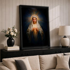 Sacred Heart Mary Wall Art Immaculate Heart Framed Canvas Glowing Catholic Christian Religious Decor