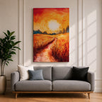 Golden Wheat Field Wall Art Sunset Path Framed Canvas Rustic Landscape Living Room Decor