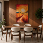 Golden Wheat Field Wall Art Sunset Path Framed Canvas Rustic Landscape Living Room Decor