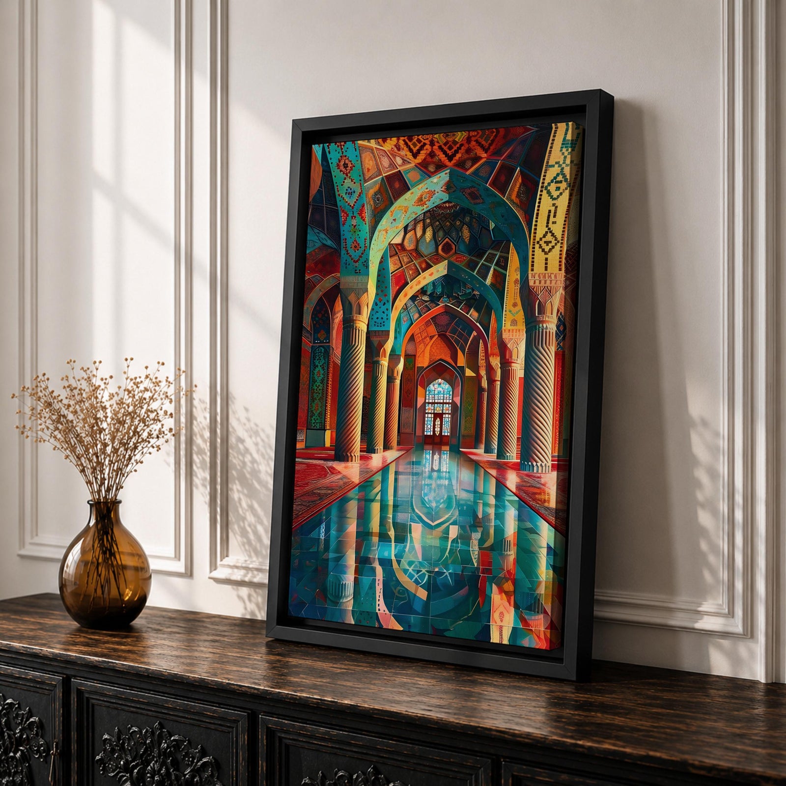 Mosque Corridor Wall Art Islamic Arch Framed Canvas Masjid Persian Architecture Muslim Home Decor