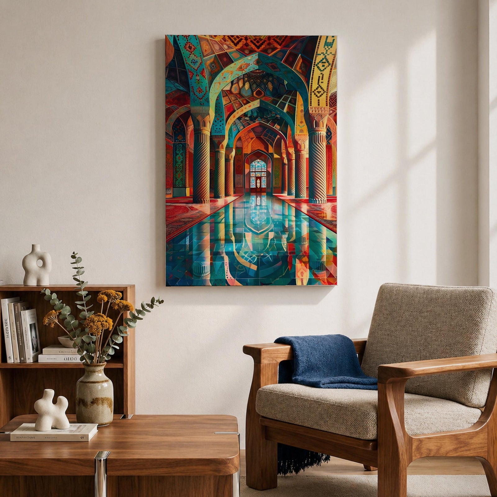 Mosque Corridor Wall Art Islamic Arch Framed Canvas Masjid Persian Architecture Muslim Home Decor