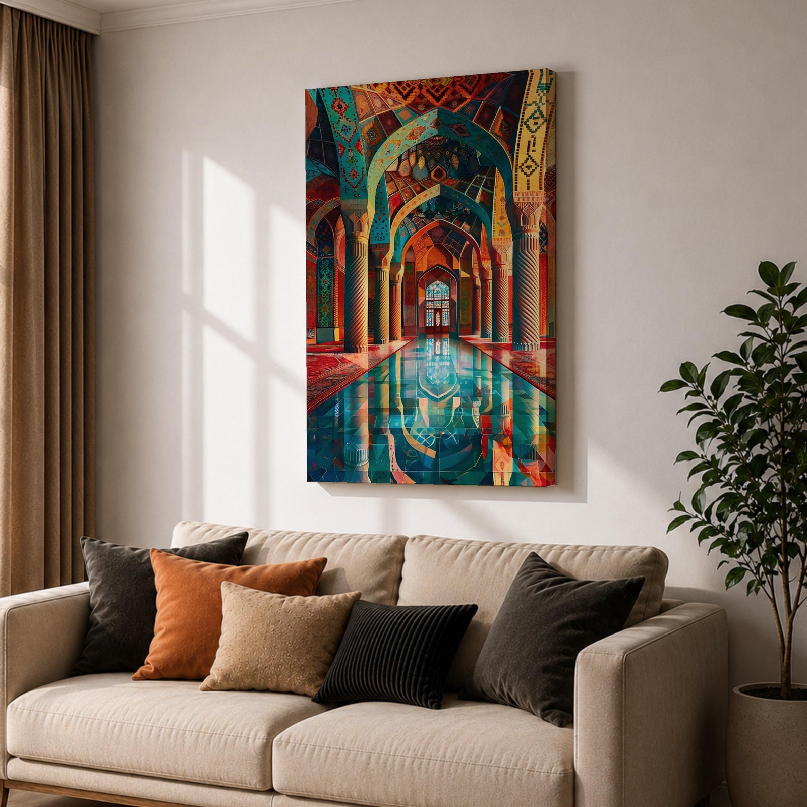 Mosque Corridor Wall Art Islamic Arch Framed Canvas Masjid Persian Architecture Muslim Home Decor