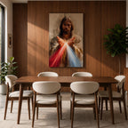 Divine Mercy Jesus Wall Art Christ Framed Canvas Red Blue Rays Catholic Boho Decor
