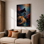 Mermaid Wall Art Golden Scales Framed Canvas Coral Reef Siren Underwater Fantasy Coastal Decor